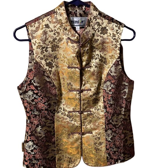 Beautiful (YERE H) Asian Style Dragon Floral Gold and Orange Corset Vest - Picture 6 of 16